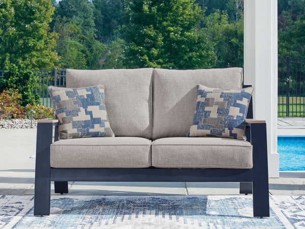 East Beach Navy Blue/Driftwood Outdoor Loveseat with Cushion