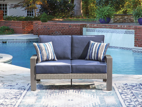 Half Moon Beach Blue/Gray Outdoor Loveseat with Cushion