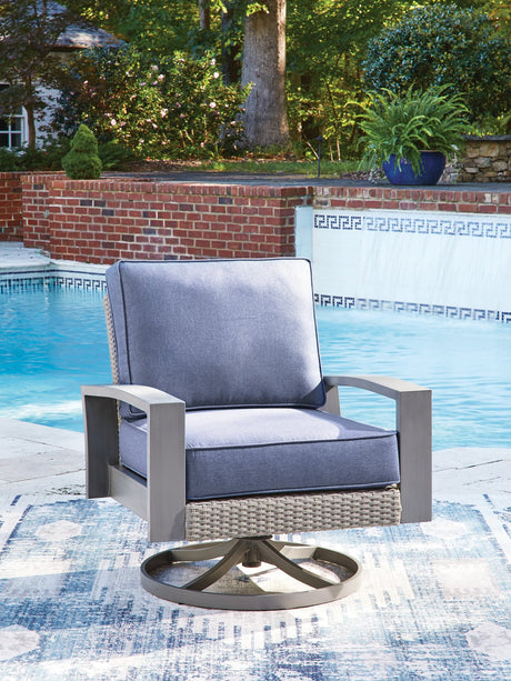 Half Moon Beach Blue/Gray Outdoor Swivel Lounge Chair with Cushion
