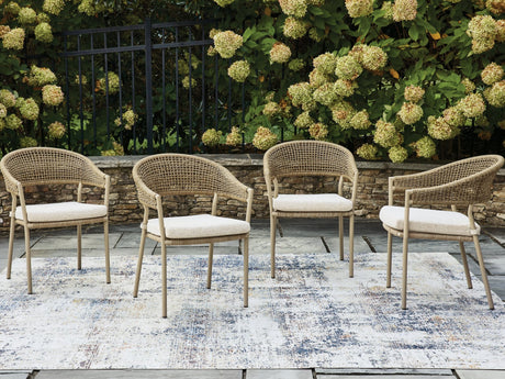 Orchard Beach Beige Outdoor Arm Chair with Cushion (Set of 4)