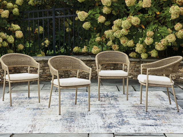 Orchard Beach Beige Outdoor Arm Chair with Cushion (Set of 4)