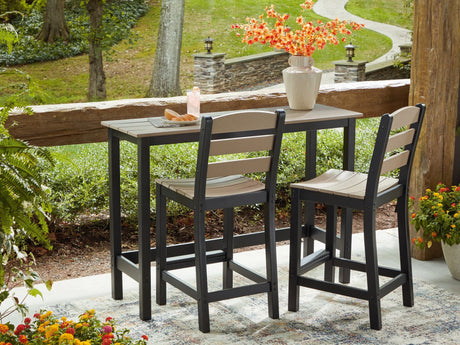 Shoreline Beach Black/Beige Outdoor Counter Table and 2 Barstools