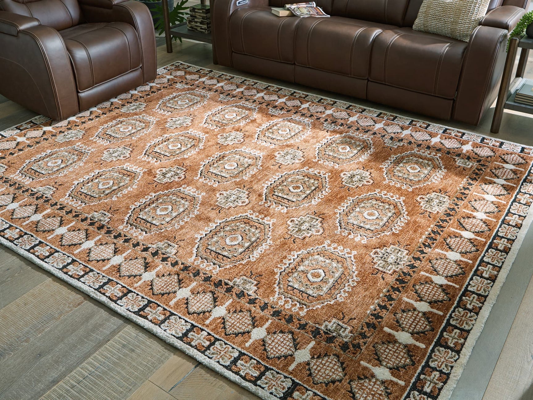 Qaabiz Sienna/Ivory/Black 7'8" x 10' Area Rug