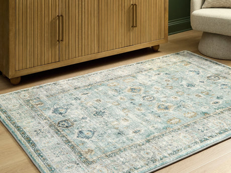 Ladstoney Teal/Beige/Ochre 5' x 7' Memory Foam Area Rug