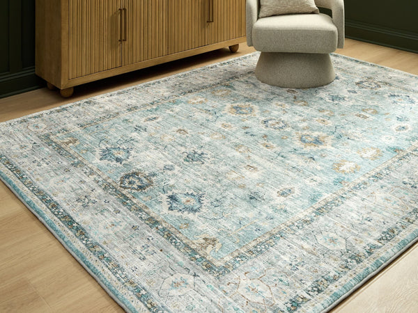 Ladstoney Teal/Beige/Ochre 7'6" X 9'6" Memory Foam Area Rug