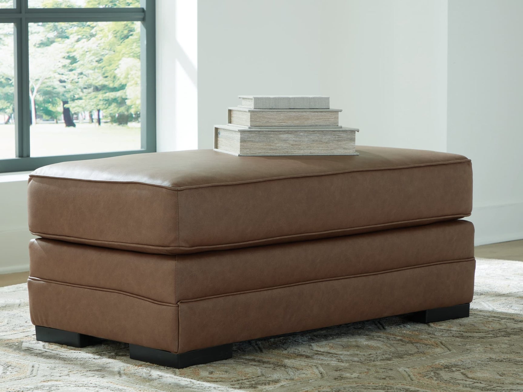 VillaCourt Caramel Faux Leather Ottoman