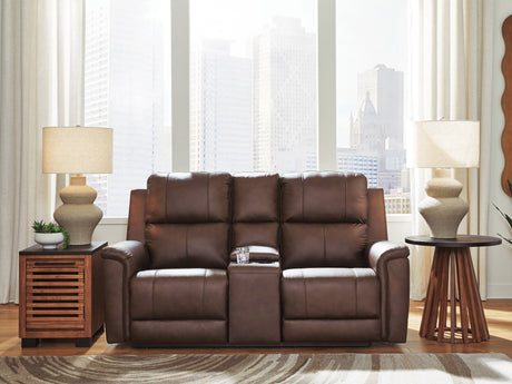 Bleckley Espresso Leather Power Reclining Loveseat with Console