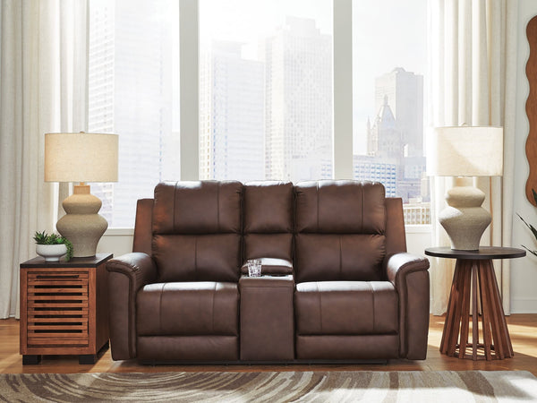 Bleckley Espresso Leather Power Reclining Loveseat with Console