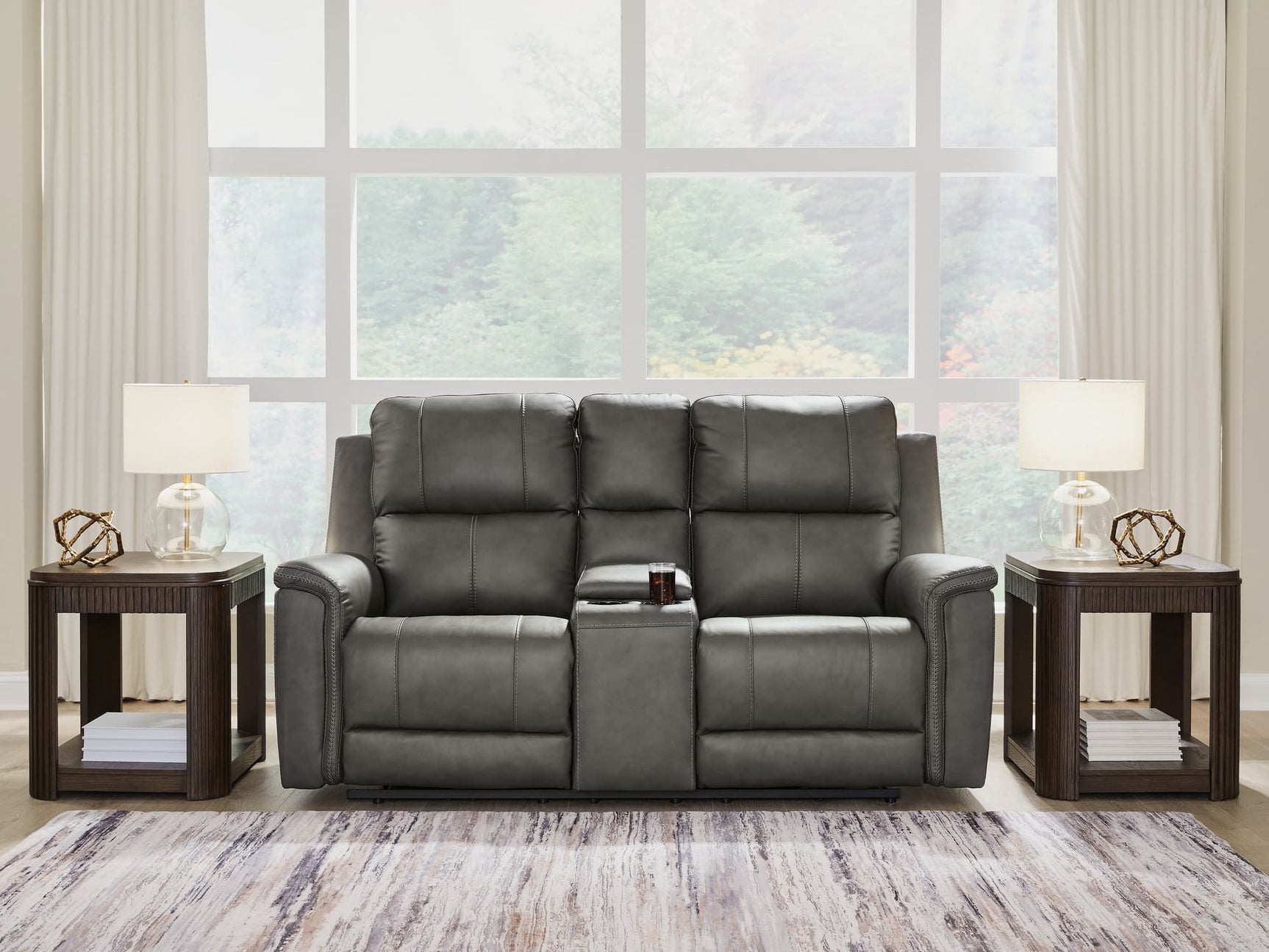 Bleckley Anchor Leather Power Reclining Loveseat with Console
