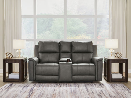 Bleckley Anchor Leather Power Reclining Loveseat with Console