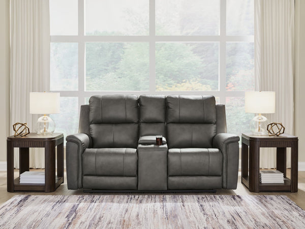 Bleckley Anchor Leather Power Reclining Loveseat with Console