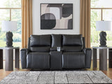 Glossmore Black Leather Reclining Loveseat with Console