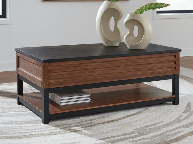 Kallari Warm Brown/Black Lift-Top Coffee Table