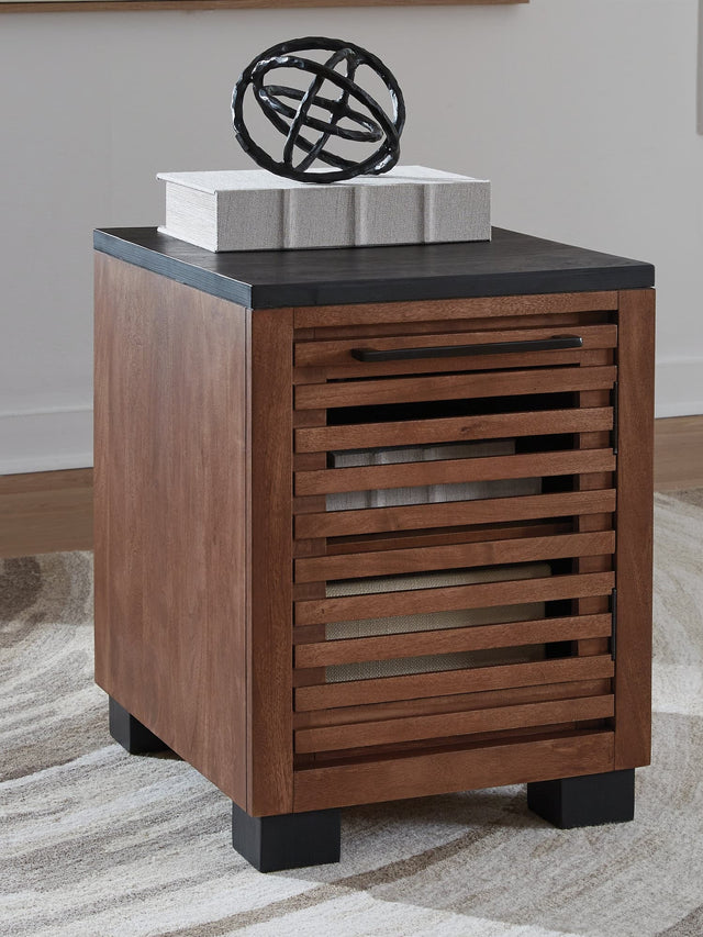 Kallari Warm Brown/Black Chairside End Table