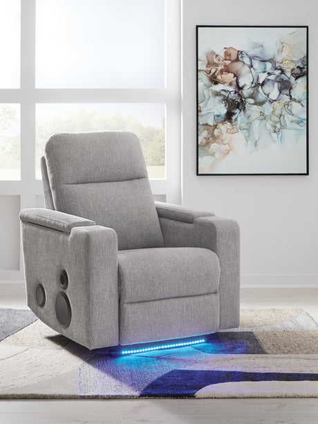 Pineland Pewter Performance Fabric,Next-Gen Nuvella™ Power Glider Recliner with Audio System