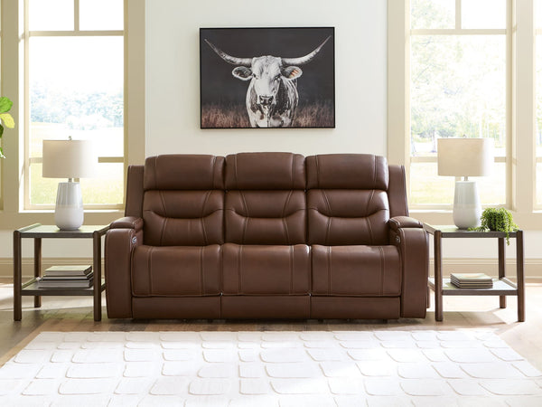 Knightington Brown Leather Power Reclining Sofa with Audio Seating
