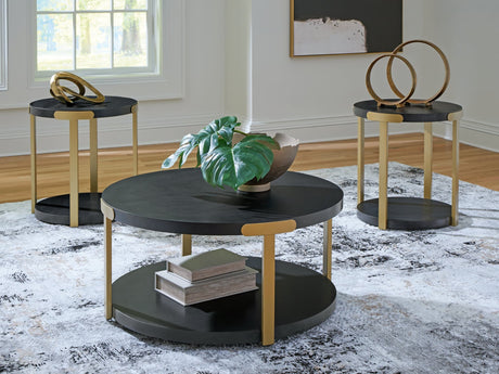 Shylore Black/Brass Finish Table (Set of 3)