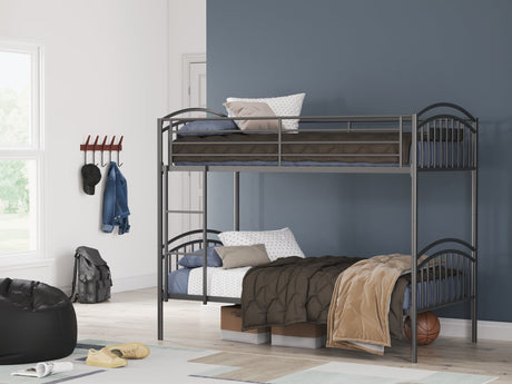 Lanceburg Gray Twin over Twin Bunk Bed with Ladder