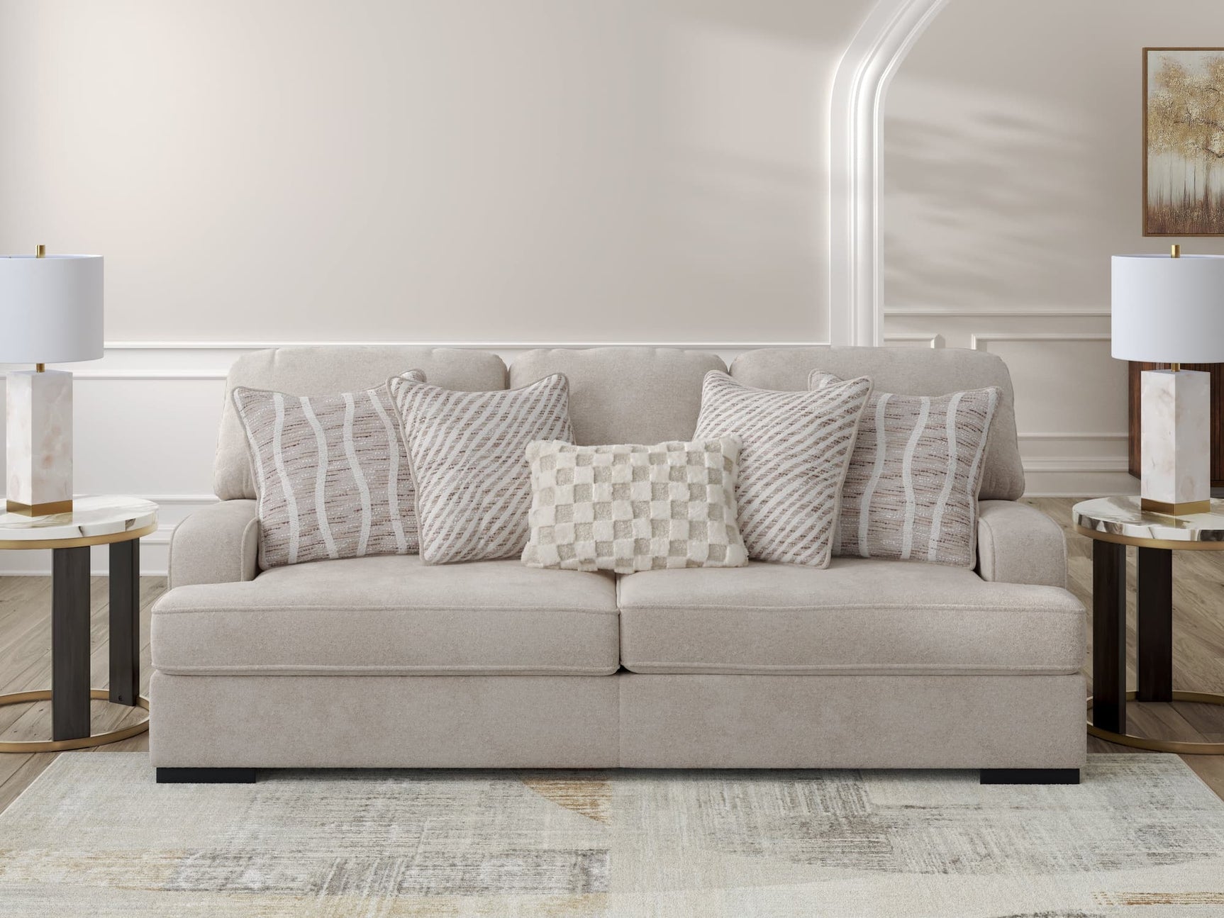 High Profile Taupe Chenille Sofa