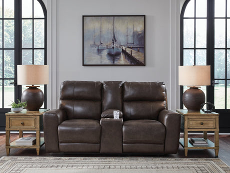 Crossplex Smoke Leather Power Reclining Loveseat with Console