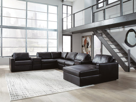 Modmax II Black Leather 8-Piece Sectional with Chaise and Audio Consoles
