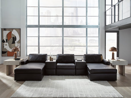 Modmax II Black Leather 5-Piece Double Chaise Sectional with Storage Consoles