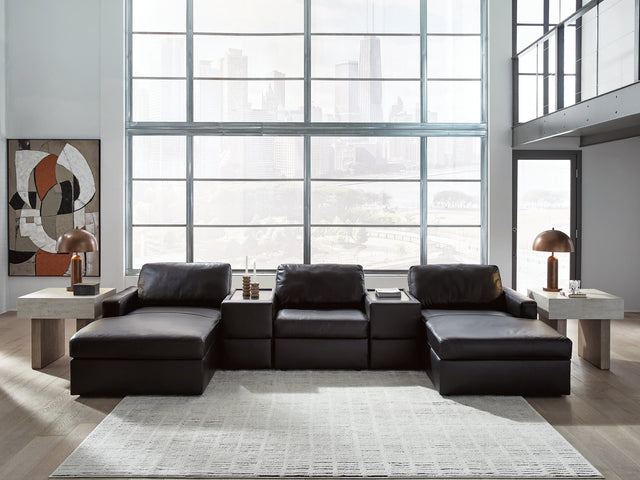 Modmax II Black Leather 5-Piece Double Chaise Sectional with Storage Consoles