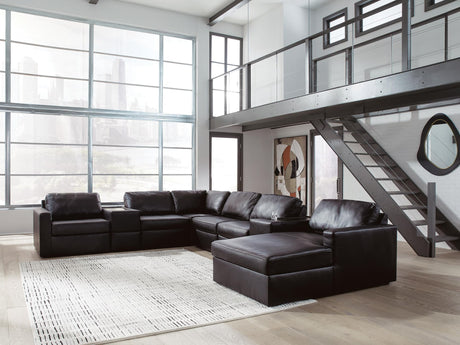 Modmax II Black Leather 8-Piece Sectional with Chaise and Storage Consoles