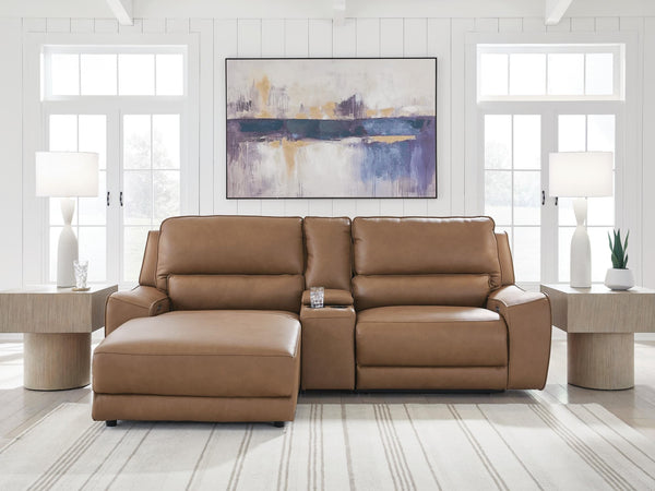 DeepWakes Caramel Leather 3-Piece Power Reclining Sectional with Chaise