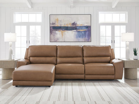 DeepWakes Caramel Leather 3-Piece Reclining Sofa Chaise