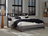 Verishaw Gray King Upholstered Bed with Wireless Audio