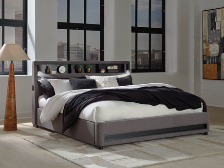 Verishaw Gray King Upholstered Bed with Wireless Audio