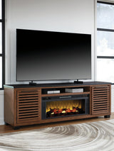 Kallari Warm Brown/Black 84" TV Stand with Electric Fireplace
