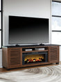 Kallari Warm Brown/Black 84" TV Stand with Electric Fireplace
