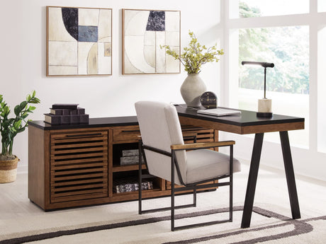 Kallari Warm Brown/Black Credenza with Desk Return