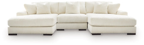 Lindyn Ivory Velvet 3-Piece Sectional with Double Chaise