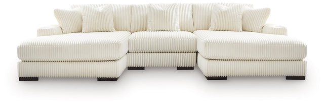 Lindyn Ivory Velvet 3-Piece Sectional with Double Chaise