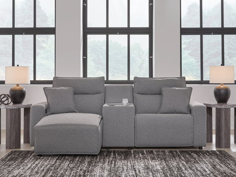 Modmax II Salt and Pepper Next-Gen Nuvella™ 3-Piece Power Reclining Sectional with Chaise and Console