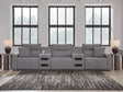 Modmax II Salt and Pepper Next-Gen Nuvella™ 5-Piece Power Reclining Sectional with Audio Consoles
