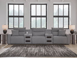 Modmax II Salt and Pepper Next-Gen Nuvella™ 5-Piece Power Reclining Sectional with Audio Consoles