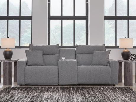 Modmax II Salt and Pepper Next-Gen Nuvella™ 3-Piece Power Reclining Sectional with Console