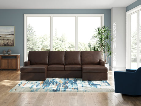 McDowlan Coffee Leather 3-Piece Sectional with Double Chaise
