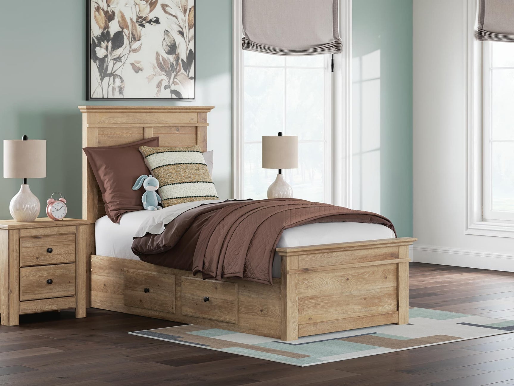 Makidern Tan Twin Panel Storage Bed