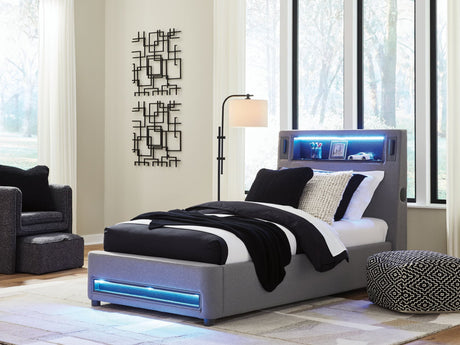 Verishaw Gray Twin Upholstered Bed with Wireless Audio