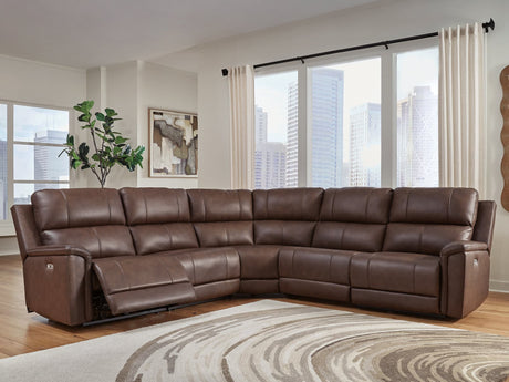 Bleckley Espresso Leather 5-Piece Power Reclining Sectional