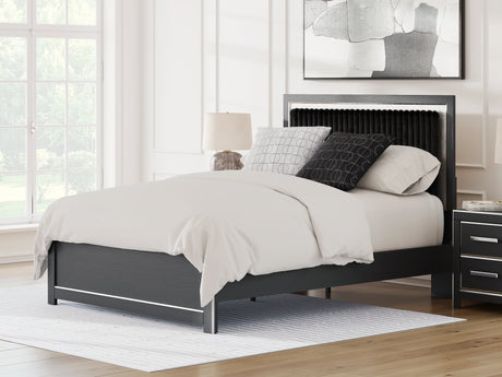 Zuraleus Black Queen Upholstered Panel Platform Bed