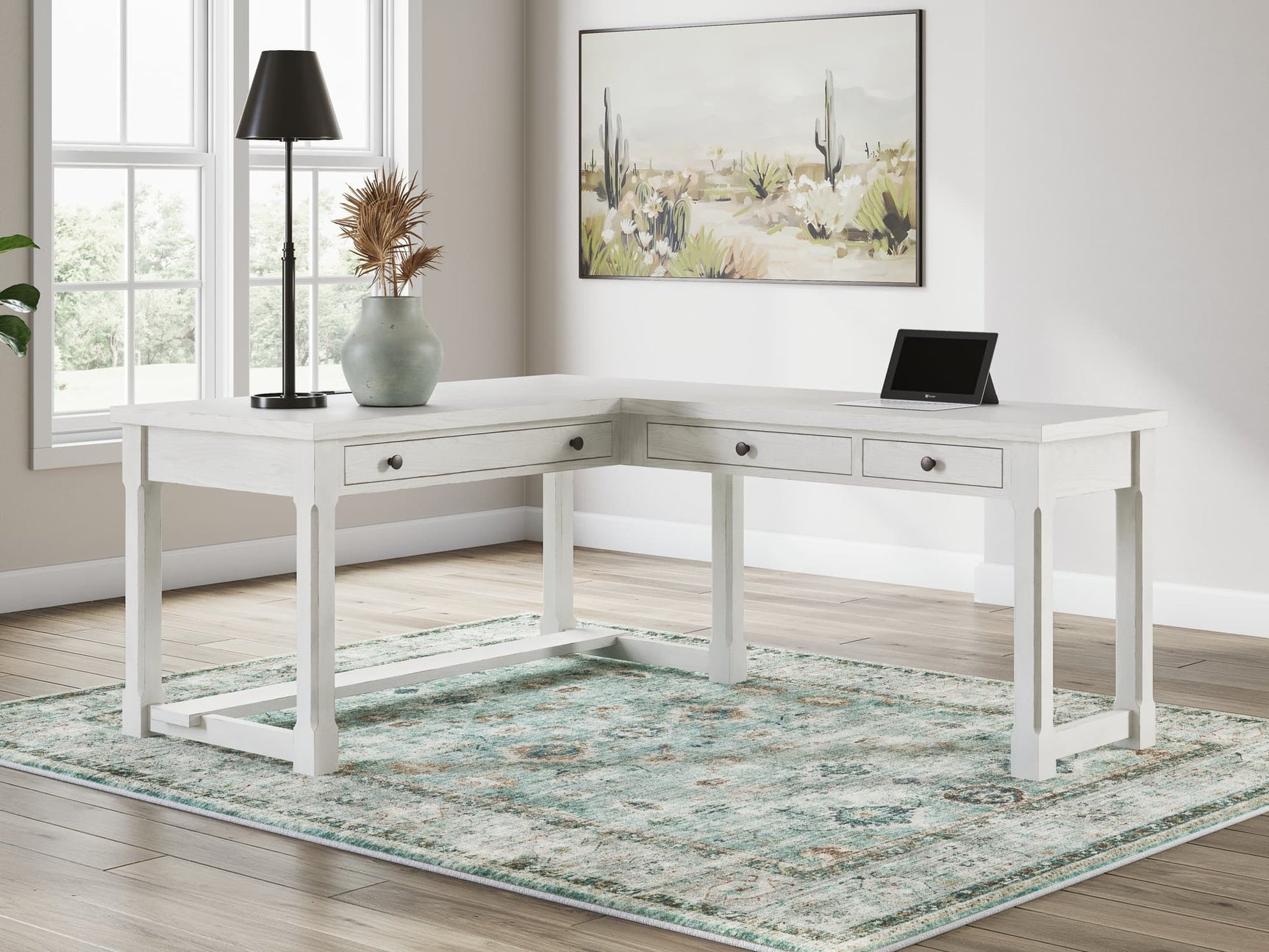 Robbinsdale Antique White L-Shaped Home Office Desk