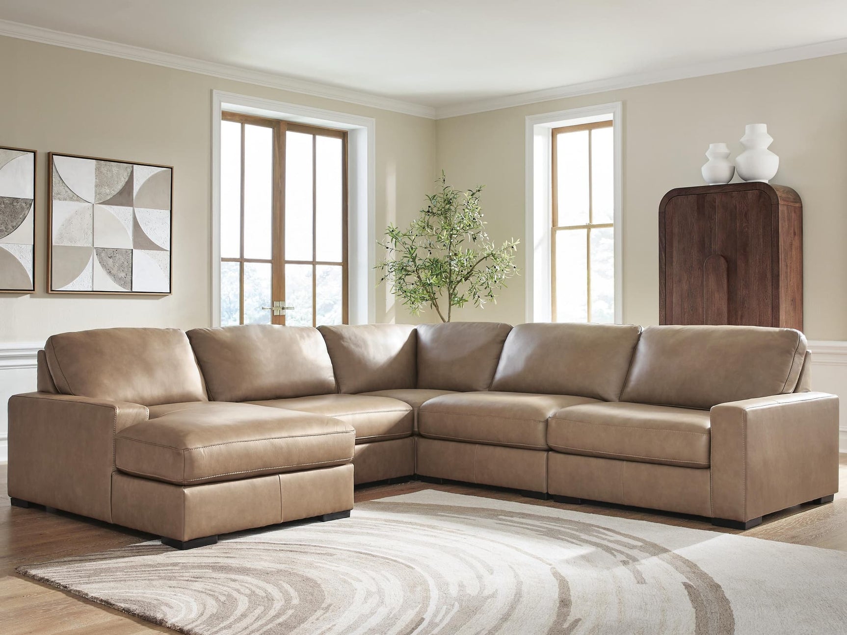 Veronella Sahara Leather 5-Piece Sectional with Chaise