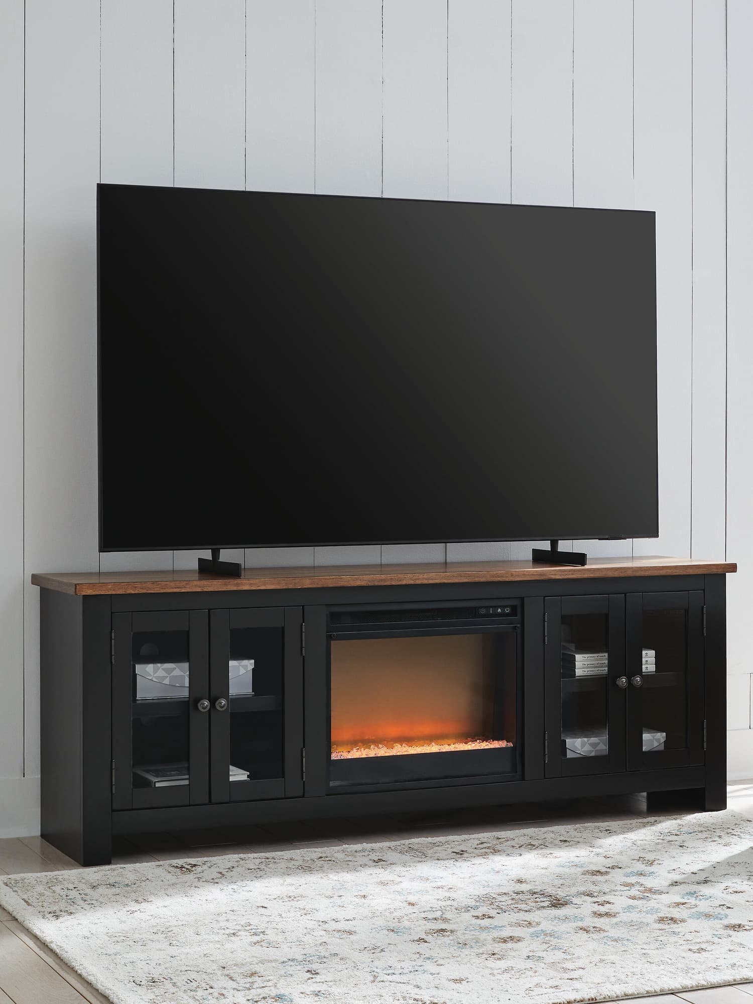 Wildenauer Brown/Black 76" TV Stand with Electric Fireplace