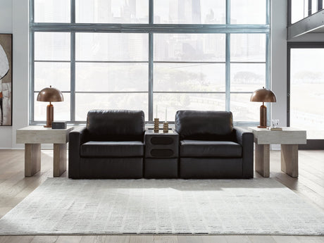 Modmax II Black Leather 3-Piece Sectional Loveseat with Audio Console